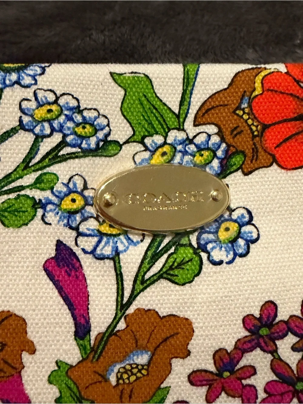 Coach Floral Cosmetic Pouch in Cream with Orange, Pink & Green Accents